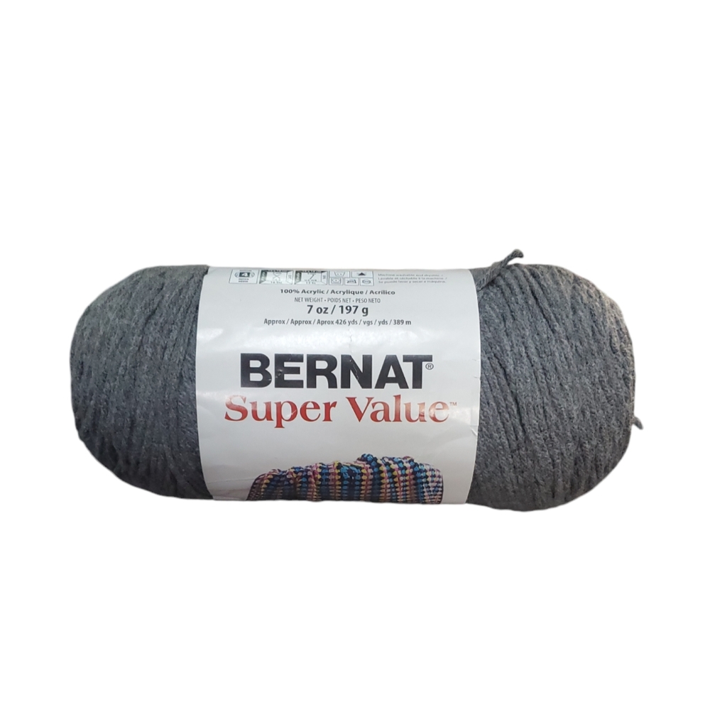 Bernat Super Value Yarn True Grey 426 yds  NWT